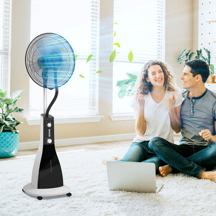 Stojanový ventilátor s mlžením, 3 polohy, nádržka 3L, časovač, černá