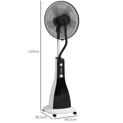Stojanový ventilátor s mlžením, 3 polohy, nádržka 3L, časovač, černá