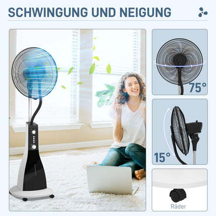 Stojanový ventilátor s mlžením, 3 polohy, nádržka 3L, časovač, černá