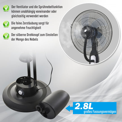 Stojanový ventilátor s mlžením 2.8L, nastavitelný kovový design