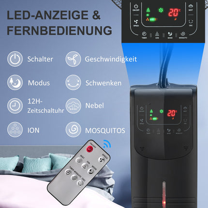 Stojanový ventilátor s mlžením, nastavitelný náklon, nádržka na vodu 3.1L