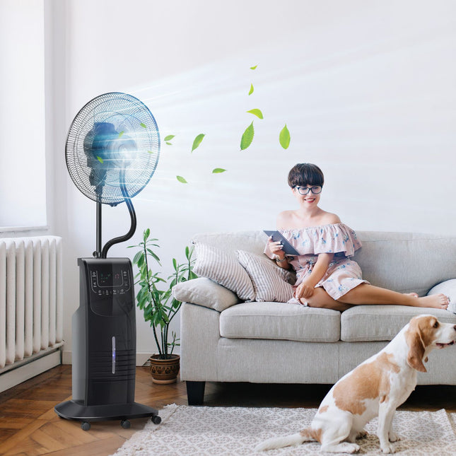 Stojanový ventilátor s mlžením, nastavitelný náklon, nádržka na vodu 3.1L