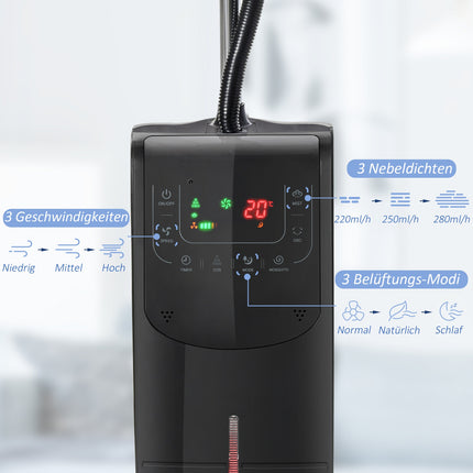 Stojanový ventilátor s mlžením, nastavitelný náklon, nádržka na vodu 3.1L