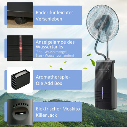 Stojanový ventilátor s mlžením, nastavitelný náklon, nádržka na vodu 3.1L
