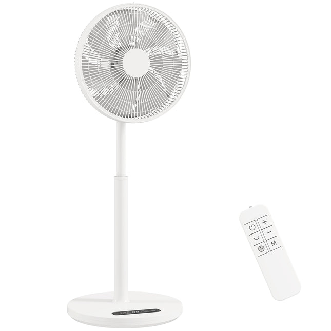 Stojanový ventilátor s dálkovým ovládáním, 12 rychlostí, nastavitelná výška, bílá