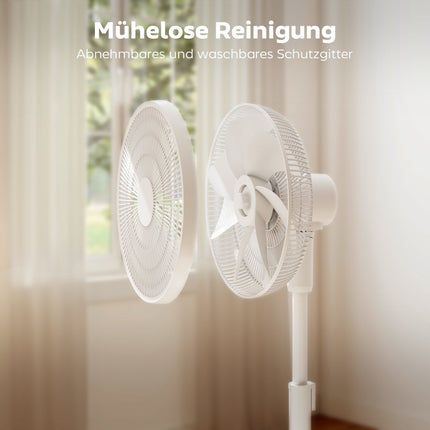 Stojanový ventilátor s dálkovým ovládáním, 12 rychlostí, nastavitelná výška, bílá