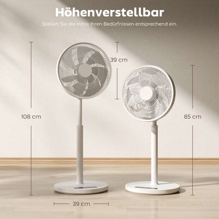 Stojanový ventilátor s dálkovým ovládáním, 12 rychlostí, nastavitelná výška, bílá