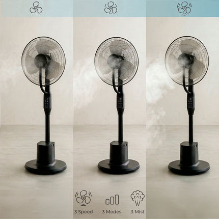 Stojanový mlžící ventilátor s dálkovým ovládáním, 3 rychlosti, nádržka 3L