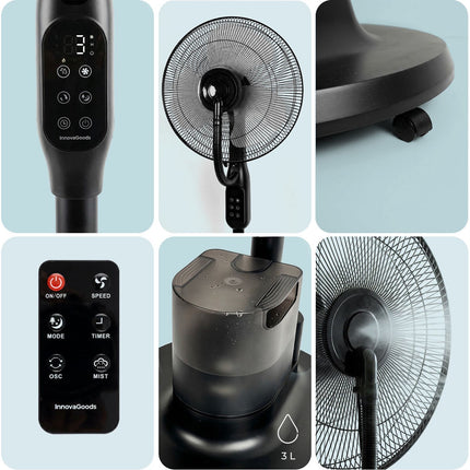 Stojanový mlžící ventilátor s dálkovým ovládáním, 3 rychlosti, nádržka 3L