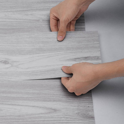 Peel And Stick Vinyl Floor Tiles, Light Gray, 36x6 In, 20 Pack