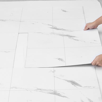 Peel And Stick Vinyl Floor Tiles, White Marble, 390x23.6 In