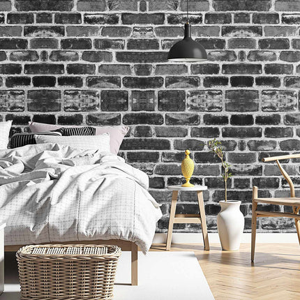 Peel and Stick Wallpaper, Gray Brick, Waterproof, 45cm x 10m