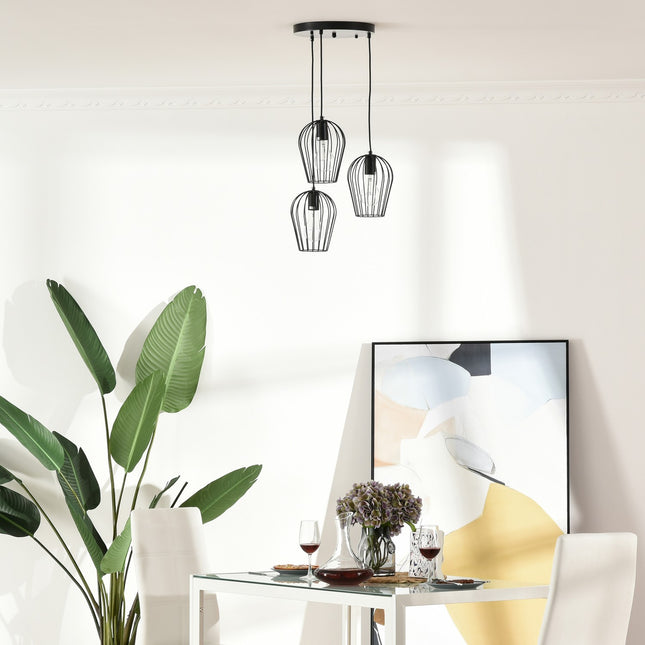 Black metal ceiling lamp - modern geometric design, Ø38x145 cm