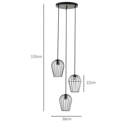 Černá kovová stropní lampa - moderní geometrický design, Ø38x145 cm