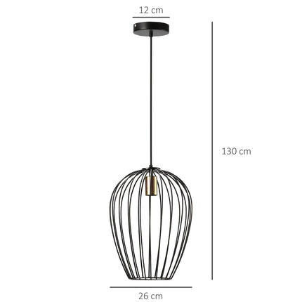 Moderní černá kovová stropní lampa, Ø26 x 130 cm