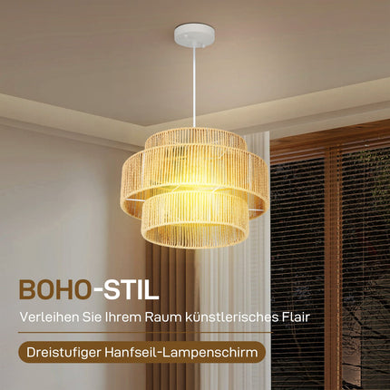 Boho závěsné svítidlo z konopného lana – E27, světle hnědé, kuchyň/jídelna