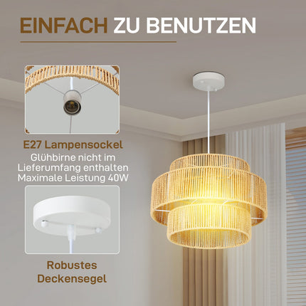 Boho závěsné svítidlo z konopného lana – E27, světle hnědé, kuchyň/jídelna