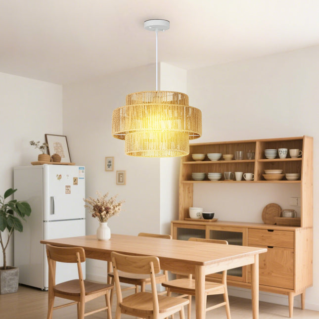 Boho závěsné svítidlo z konopného lana – E27, světle hnědé, kuchyň/jídelna