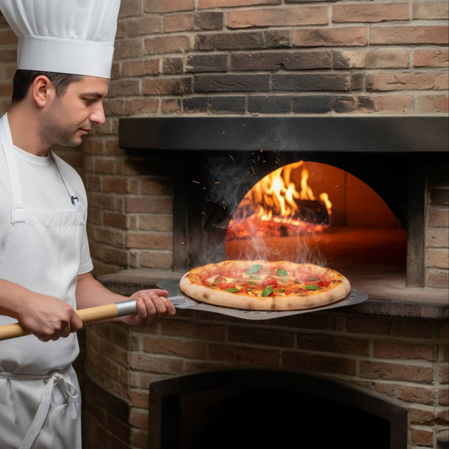 Perforovaná lopata na pizzu XL, dřevěná rukojeť, nastavitelná délka