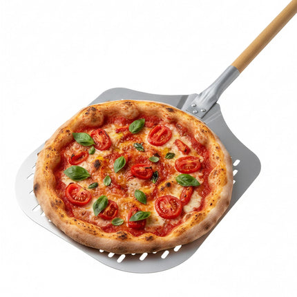 Perforovaná lopata na pizzu XL, dřevěná rukojeť, nastavitelná délka