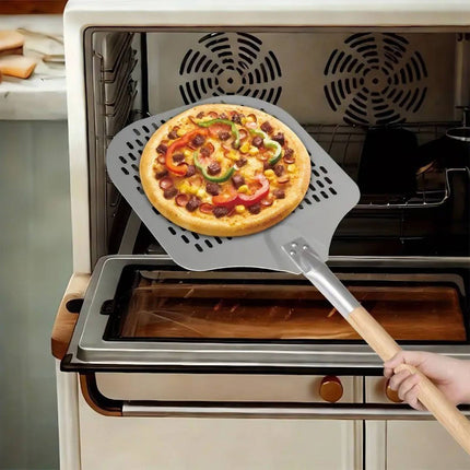 Perforovaná lopata na pizzu XL, dřevěná rukojeť, nastavitelná délka