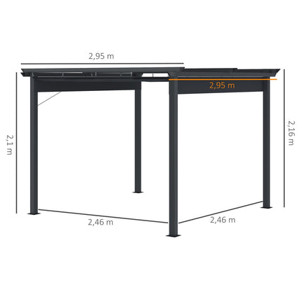 Pergola altán 2.95x2.95m, hliník, posuvná střecha, šedá