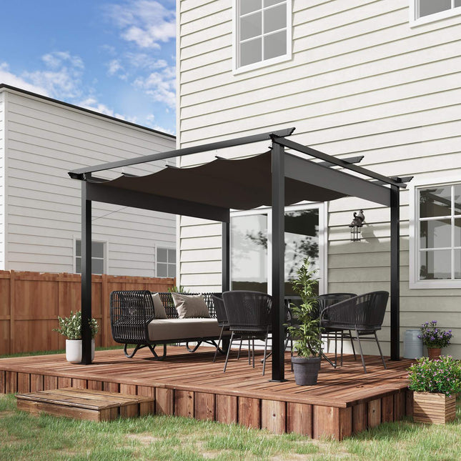 Pergola altán 2.95x2.95m, hliník, posuvná střecha, šedá