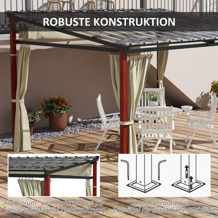 Béžová pergola odolná proti větru 3.5x3m s nastavitelnou střechou