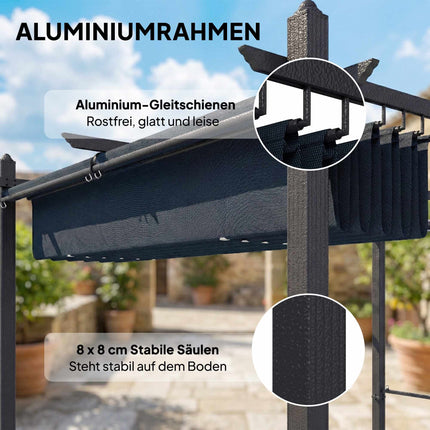 Pergola 3x4m se zatahovací střechou a hliníkovým rámem UV50+