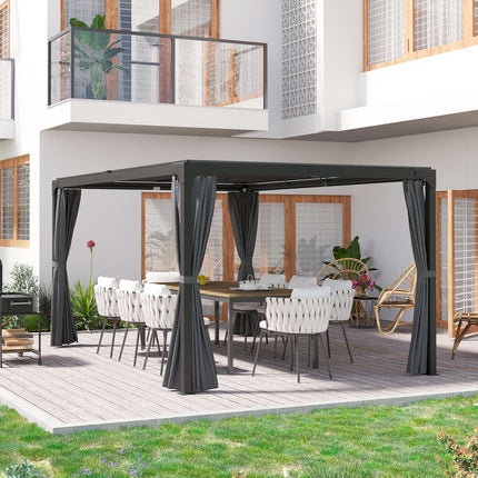 Pergola with retractable roof and curtains, 4.2x2.95m, dark grey