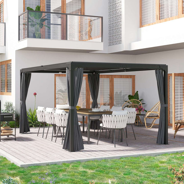 Pergola se zatahovací střechou a závěsy, 4.2x2.95m, tmavě šedá