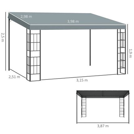 Zahradní pergola 4x3m kovový rám, šedá polyesterová stříška