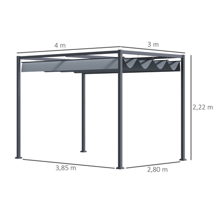 Pergola ocelová 4x3m s nastavitelnou střechou, tmavě šedá