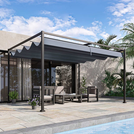Pergola ocelová 4x3m s nastavitelnou střechou, tmavě šedá