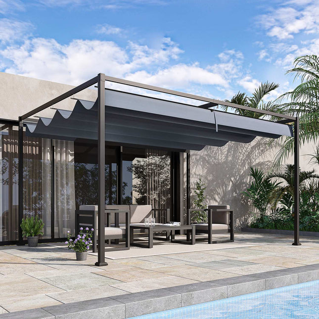Pergola ocelová 4x3m s nastavitelnou střechou, tmavě šedá