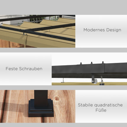 Pergola 4x3m ocelová, nastavitelná střecha, ochrana proti slunci khaki