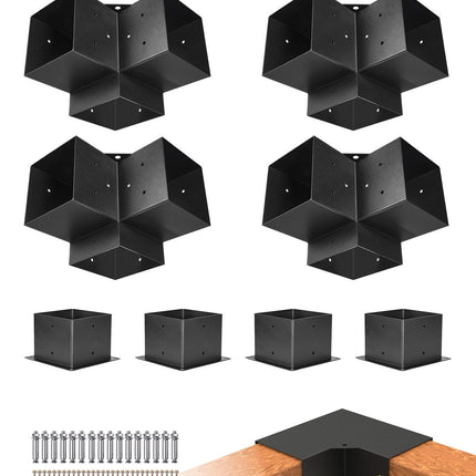 Pergola Bracket Kit, 6x6, 3-Way Carbon Steel, 4-Pack
