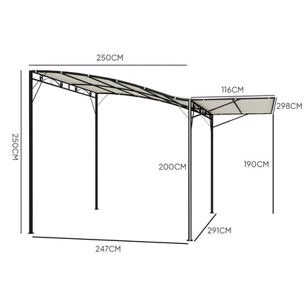 Nástěnná pergola altán 3x2.5m, ocel, voděodolná