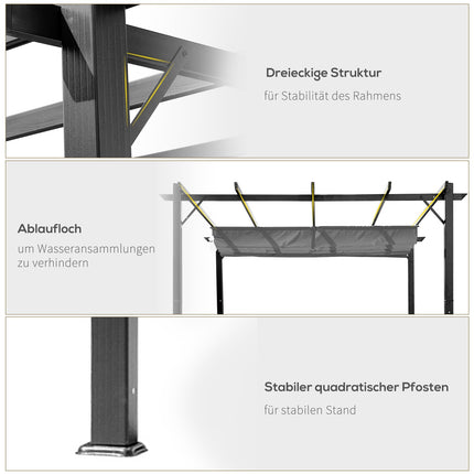 Hliníková pergola altán s posuvnou střechou, antracitově šedá, 3x3M