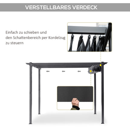 Hliníková pergola altán s posuvnou střechou, antracitově šedá, 3x3M