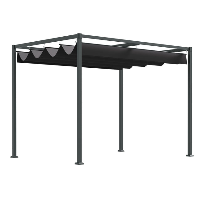 Zahradní altán pergola s nastavitelnou střechou, černo-šedý polyester