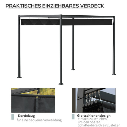 Zahradní altán pergola s nastavitelnou střechou, černo-šedý polyester