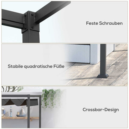 Zahradní altán pergola s nastavitelnou střechou, černo-šedý polyester