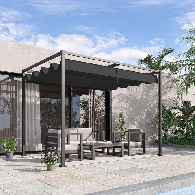 Zahradní altán pergola s nastavitelnou střechou, černo-šedý polyester
