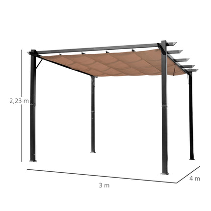 Nastavitelná hliníková pergola altán, 3x4m, šedá/hnědá