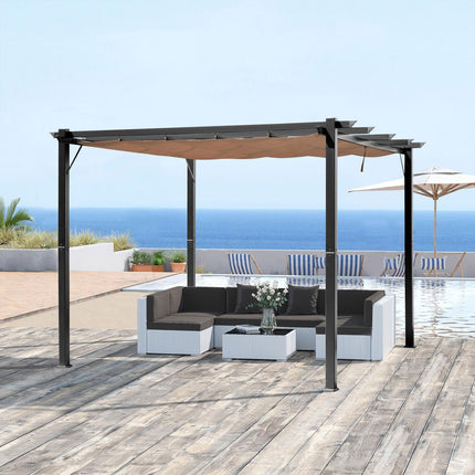 Nastavitelná hliníková pergola altán, 3x4m, šedá/hnědá