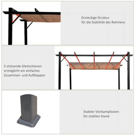 Nastavitelná hliníková pergola altán, 3x4m, šedá/hnědá