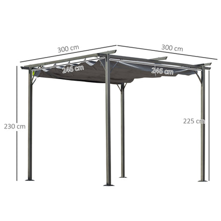 3x3m Pergola Gazebo with sliding roof, waterproof UV protection