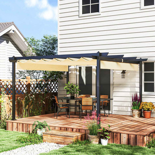 Hliníková zahradní pergola, nastavitelná střecha, 4x4m béžová