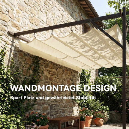 Pergola s nastavitelnou střechou, 4x3m, nástěnná, UV30+ ochrana